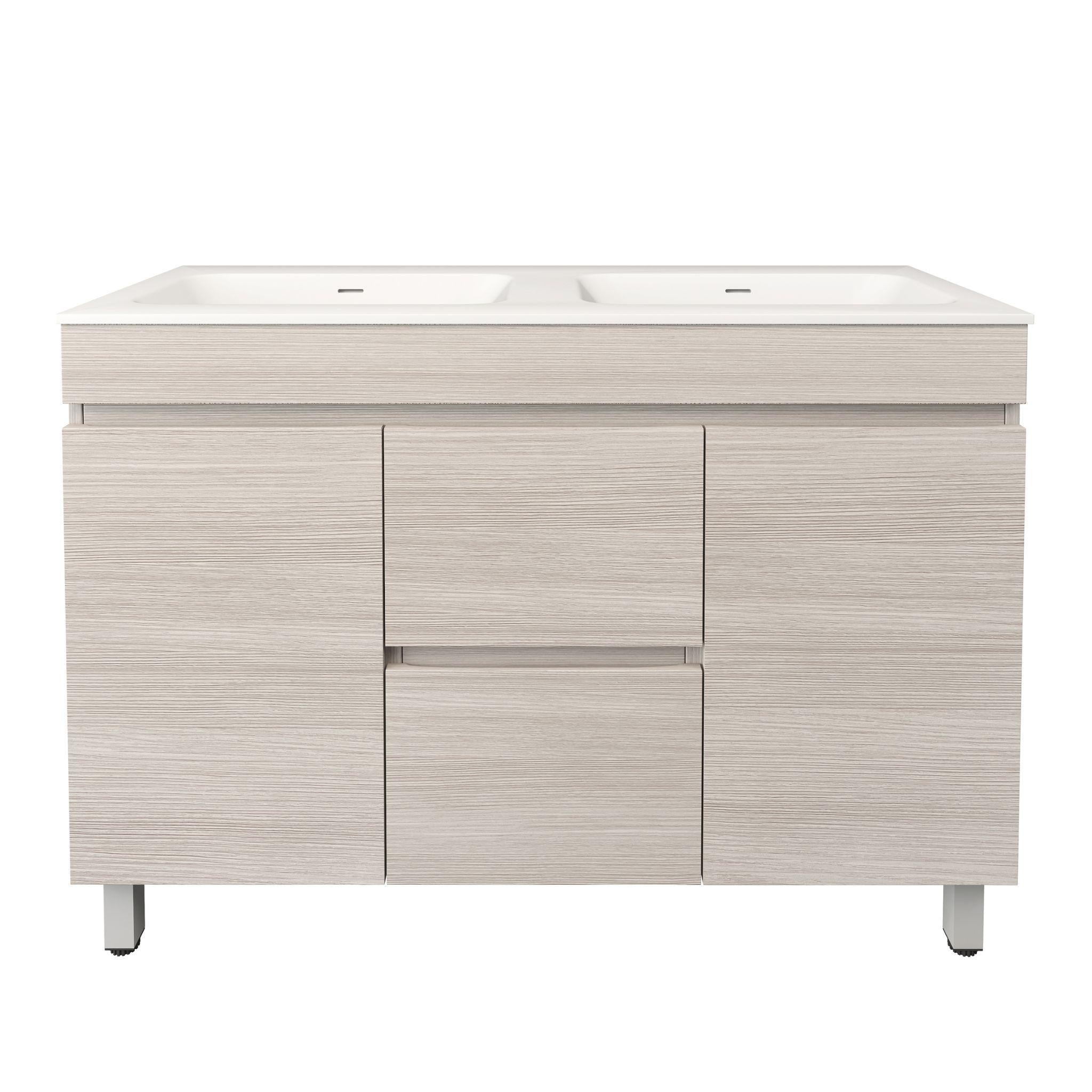 LUKKA CAMDEN MODERN COASTAL OAK 1200MM DOUBLE BOWL FLOOR STANDING VANITY