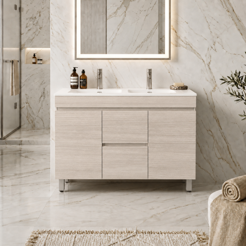 LUKKA CAMDEN MODERN COASTAL OAK 1200MM DOUBLE BOWL FLOOR STANDING VANITY