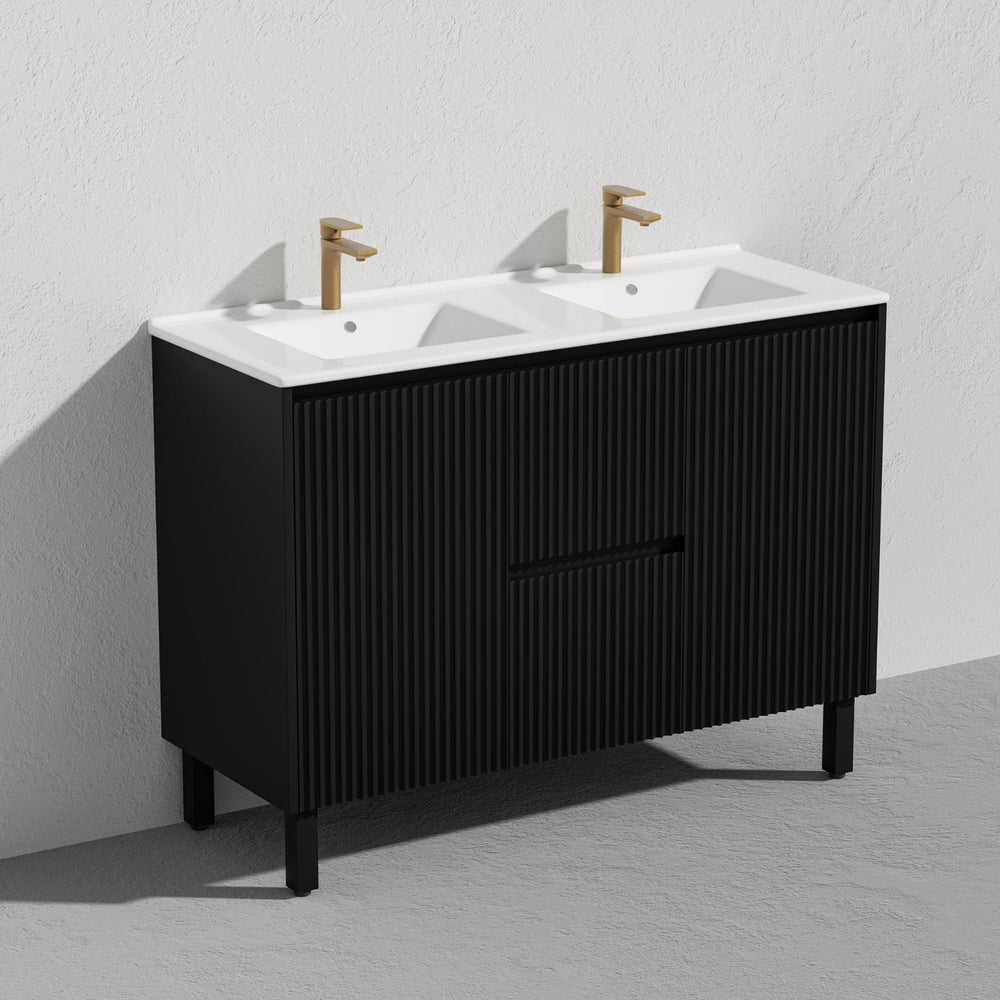 LUKKA CRETE MODERN MATTE BLACK 1200MM DOUBLE BOWL FLOOR STANDING VANITY