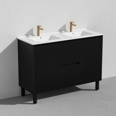 LUKKA CRETE MODERN MATTE BLACK 1200MM DOUBLE BOWL FLOOR STANDING VANITY