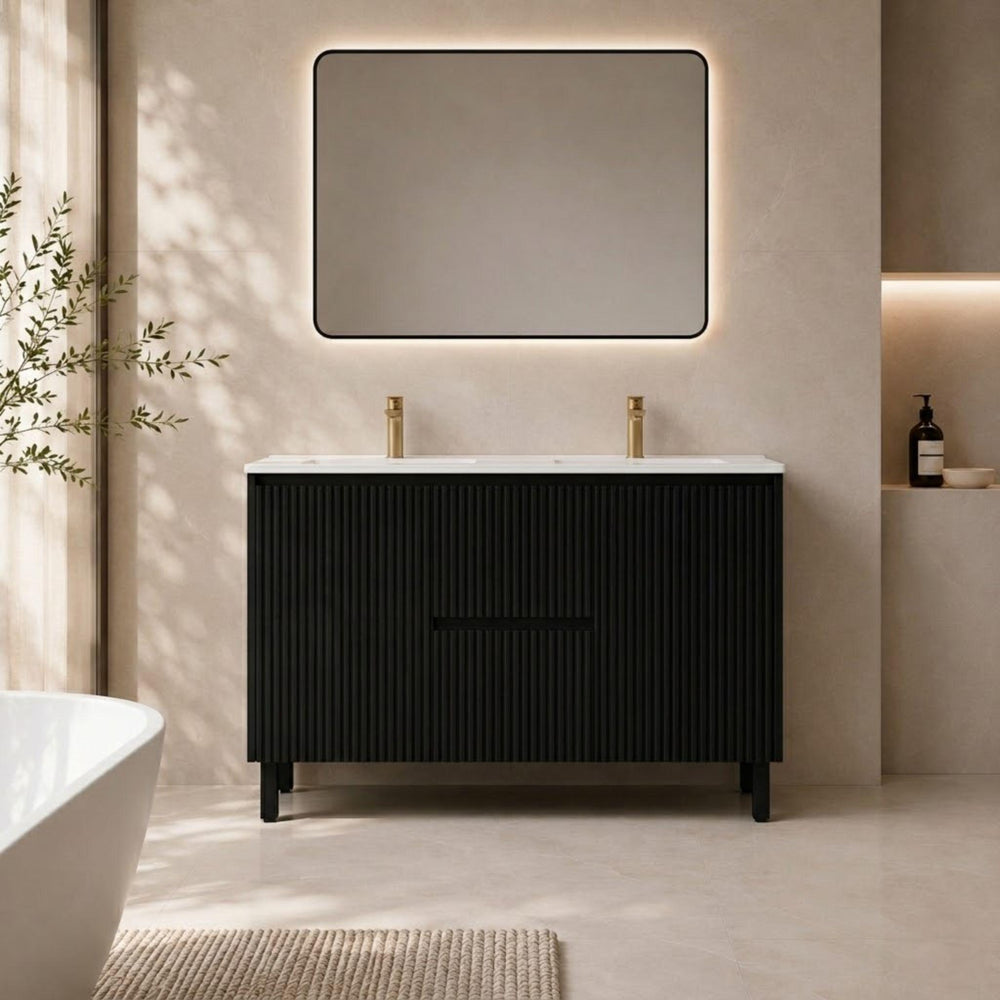 LUKKA CRETE MODERN MATTE BLACK 1200MM DOUBLE BOWL FLOOR STANDING VANITY