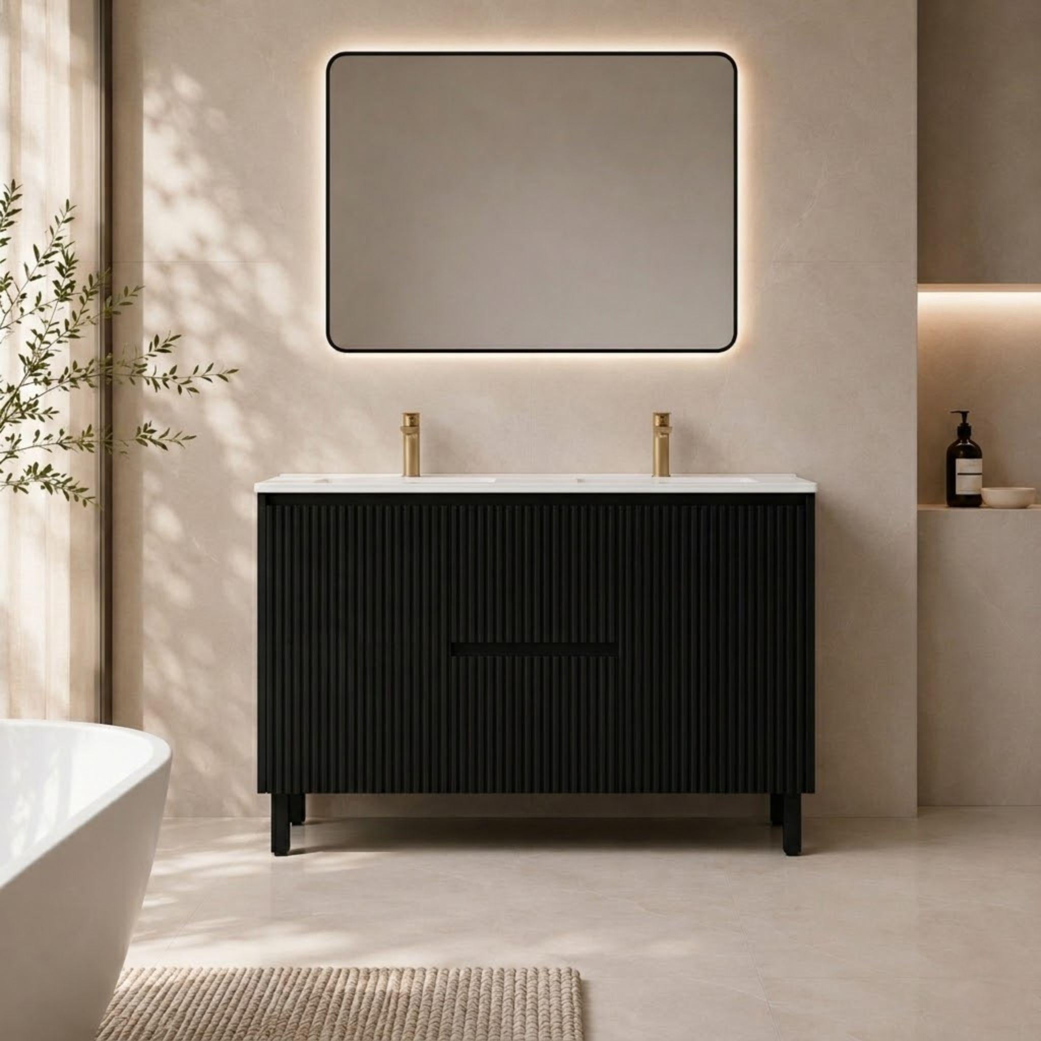 LUKKA CRETE MODERN MATTE BLACK 1200MM DOUBLE BOWL FLOOR STANDING VANITY