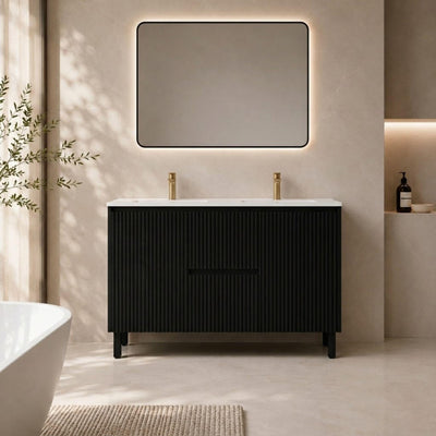 LUKKA CRETE MODERN MATTE BLACK 1200MM DOUBLE BOWL FLOOR STANDING VANITY