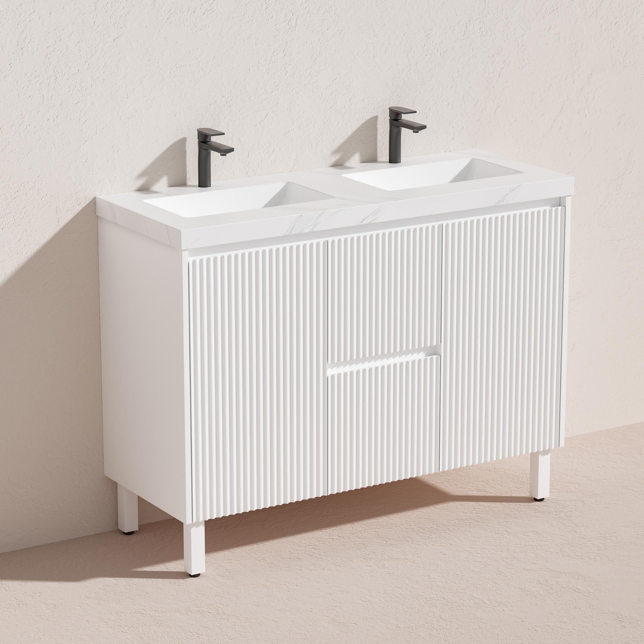 LUKKA CRETE MODERN MATTE WHITE 1200MM DOUBLE BOWL FLOOR STANDING VANITY