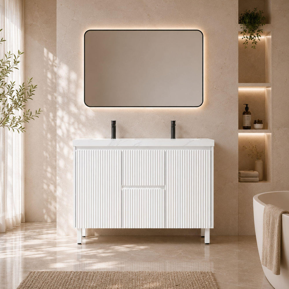 LUKKA CRETE MODERN MATTE WHITE 1200MM DOUBLE BOWL FLOOR STANDING VANITY