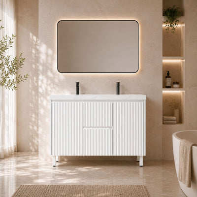 LUKKA CRETE MODERN MATTE WHITE 1200MM DOUBLE BOWL FLOOR STANDING VANITY