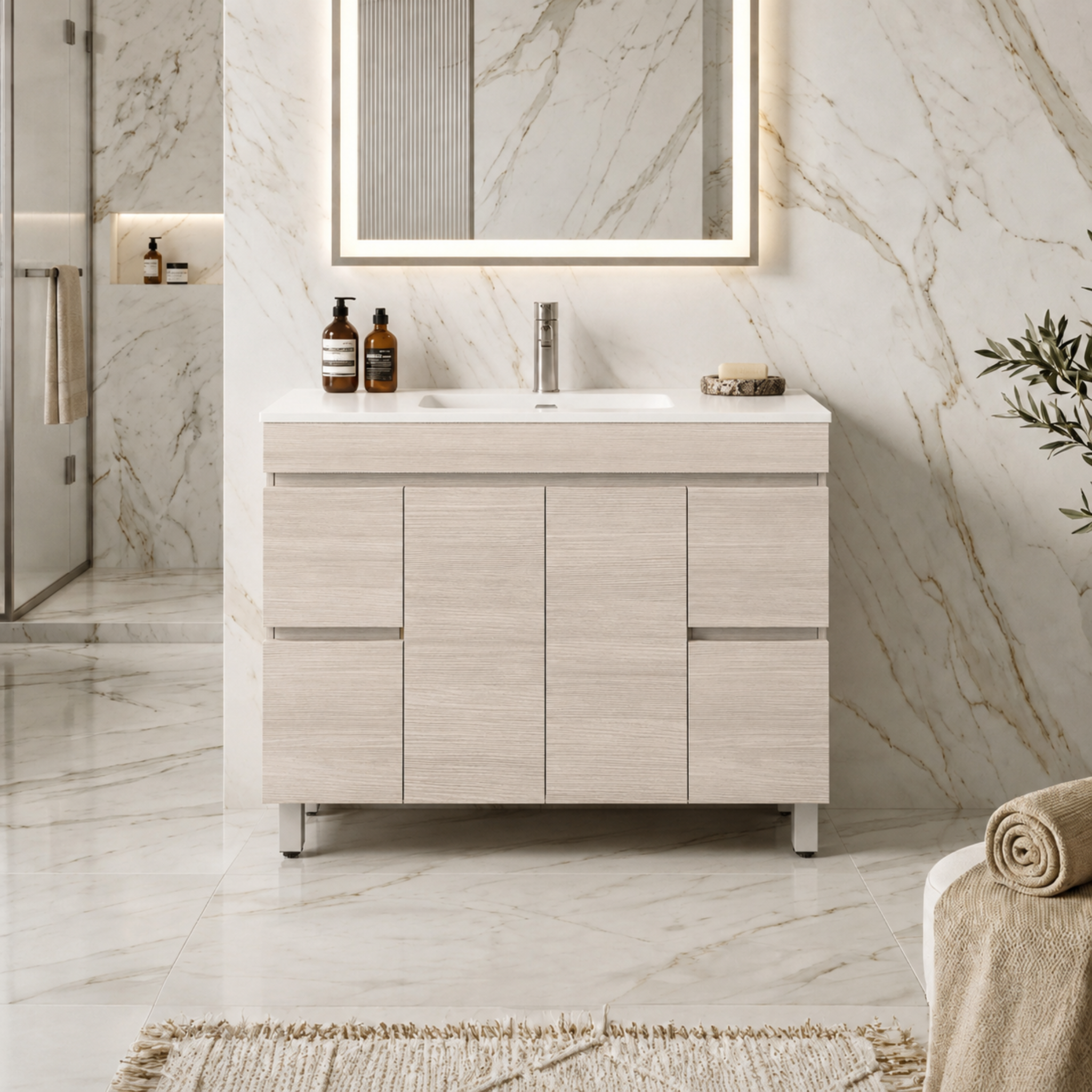 LUKKA CAMDEN MODERN COASTAL OAK 1200MM SINGLE BOWL FLOOR STANDING VANITY