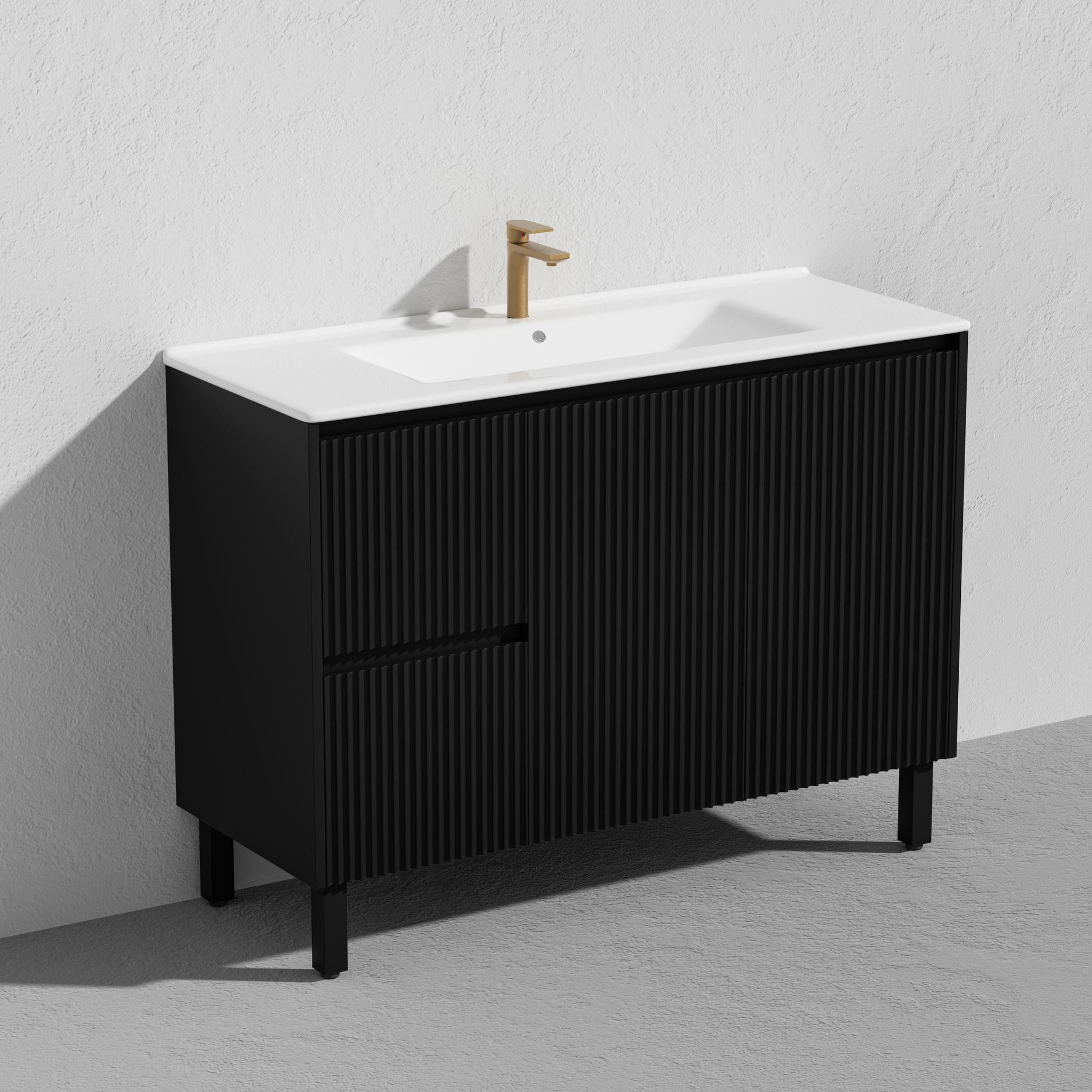 LUKKA CRETE MODERN MATTE BLACK 1200MM SINGLE BOWL FLOOR STANDING VANITY (AVAILABLE IN LEFT AND RIGHT HAND DRAWER)