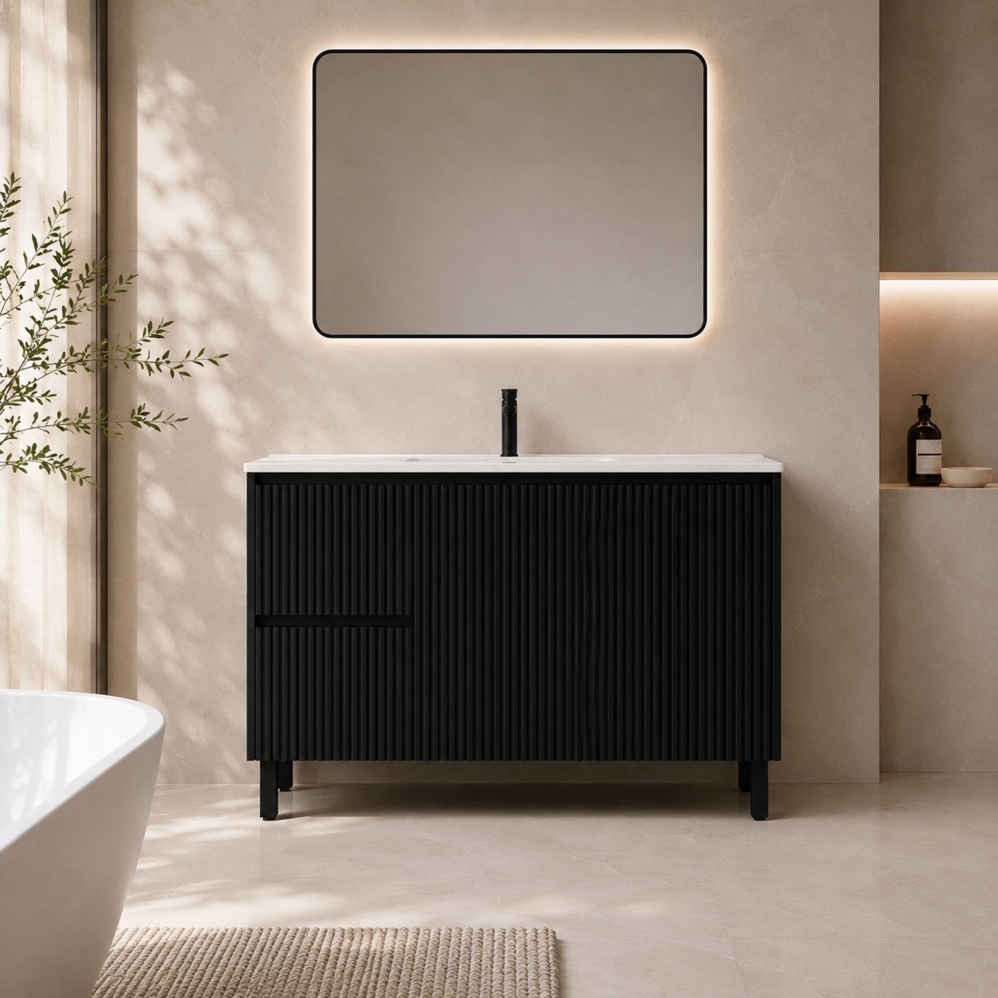 LUKKA CRETE MODERN MATTE BLACK 1200MM SINGLE BOWL FLOOR STANDING VANITY (AVAILABLE IN LEFT AND RIGHT HAND DRAWER)