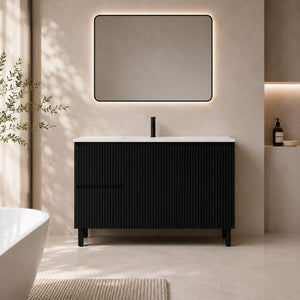 LUKKA CRETE MODERN MATTE BLACK 1200MM SINGLE BOWL FLOOR STANDING VANITY (AVAILABLE IN LEFT AND RIGHT HAND DRAWER)