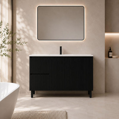 LUKKA CRETE MODERN MATTE BLACK 1200MM SINGLE BOWL FLOOR STANDING VANITY (AVAILABLE IN LEFT AND RIGHT HAND DRAWER)