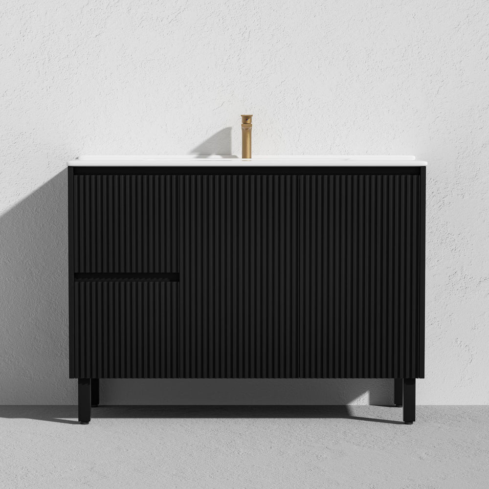 LUKKA CRETE MODERN MATTE BLACK 1200MM SINGLE BOWL FLOOR STANDING VANITY (AVAILABLE IN LEFT AND RIGHT HAND DRAWER)