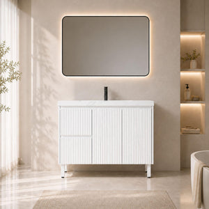 LUKKA CRETE MODERN MATTE WHITE 1200MM SINGLE BOWL FLOOR STANDING VANITY (AVAILABLE IN LEFT AND RIGHT HAND DRAWER)