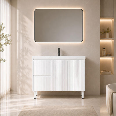 LUKKA CRETE MODERN MATTE WHITE 1200MM SINGLE BOWL FLOOR STANDING VANITY (AVAILABLE IN LEFT AND RIGHT HAND DRAWER)