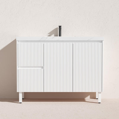 LUKKA CRETE MODERN MATTE WHITE 1200MM SINGLE BOWL FLOOR STANDING VANITY (AVAILABLE IN LEFT AND RIGHT HAND DRAWER)