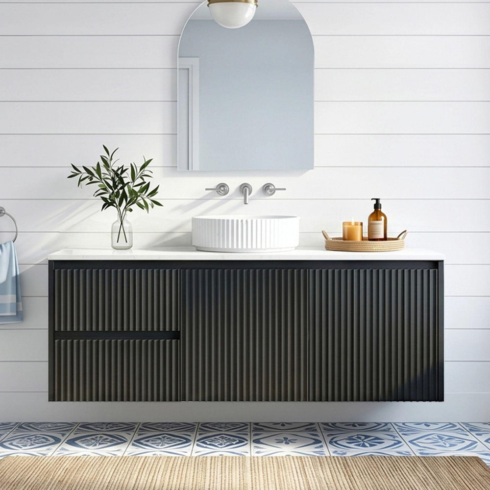 LUKKA CRETE MODERN MATTE BLACK 1200MM SINGLE BOWL WALL HUNG VANITY (AVAILABLE IN MIDDLE, LEFT AND RIGHT HAND DRAWER)