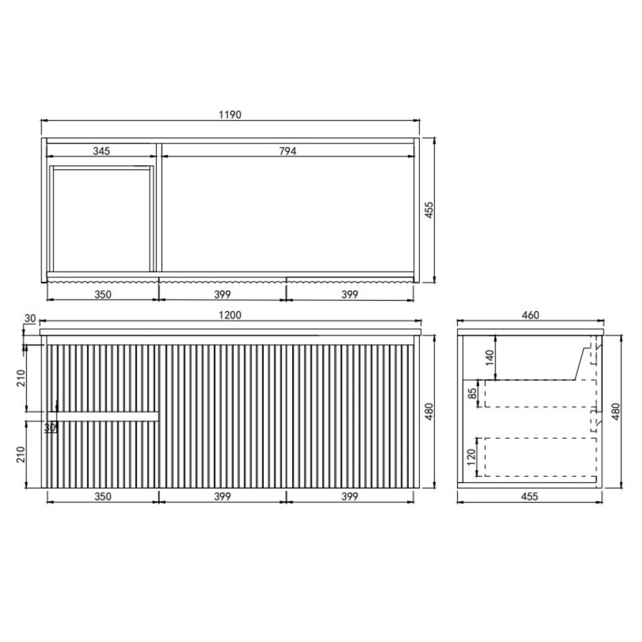LUKKA CRETE MODERN MATTE BLACK 1200MM SINGLE BOWL WALL HUNG VANITY (AVAILABLE IN MIDDLE, LEFT AND RIGHT HAND DRAWER)