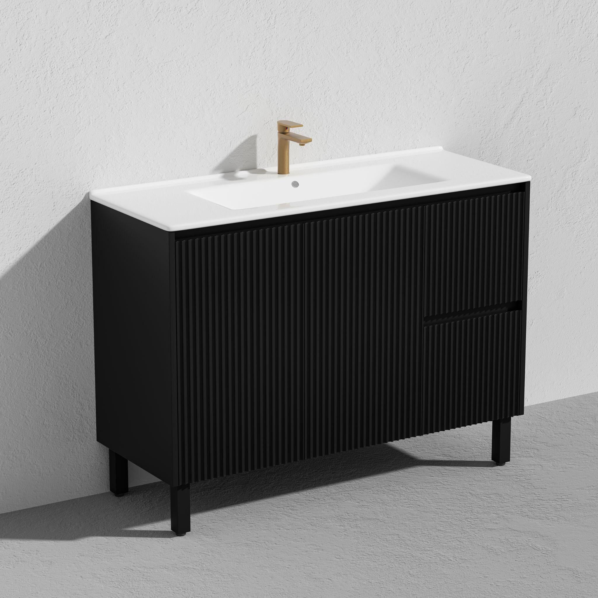LUKKA CRETE MODERN MATTE BLACK 1200MM SINGLE BOWL FLOOR STANDING VANITY (AVAILABLE IN LEFT AND RIGHT HAND DRAWER)