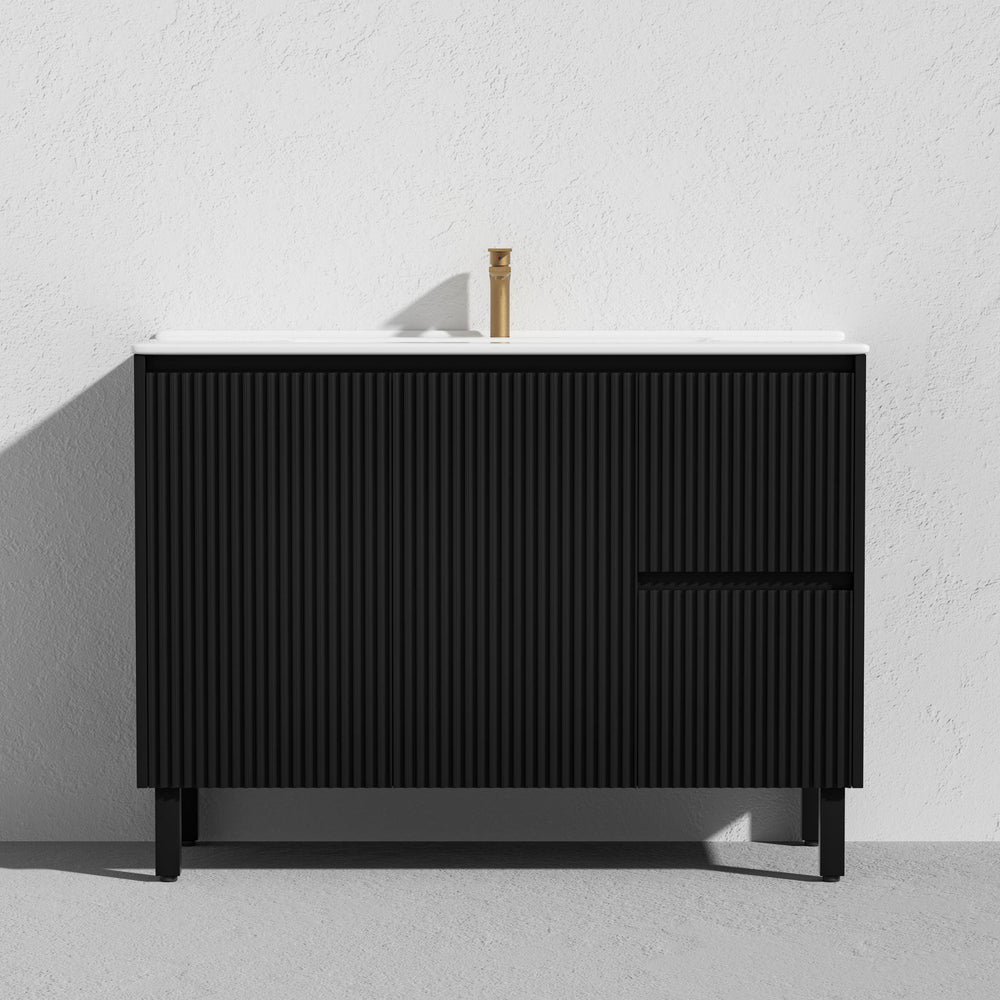 LUKKA CRETE MODERN MATTE BLACK 1200MM SINGLE BOWL FLOOR STANDING VANITY (AVAILABLE IN LEFT AND RIGHT HAND DRAWER)