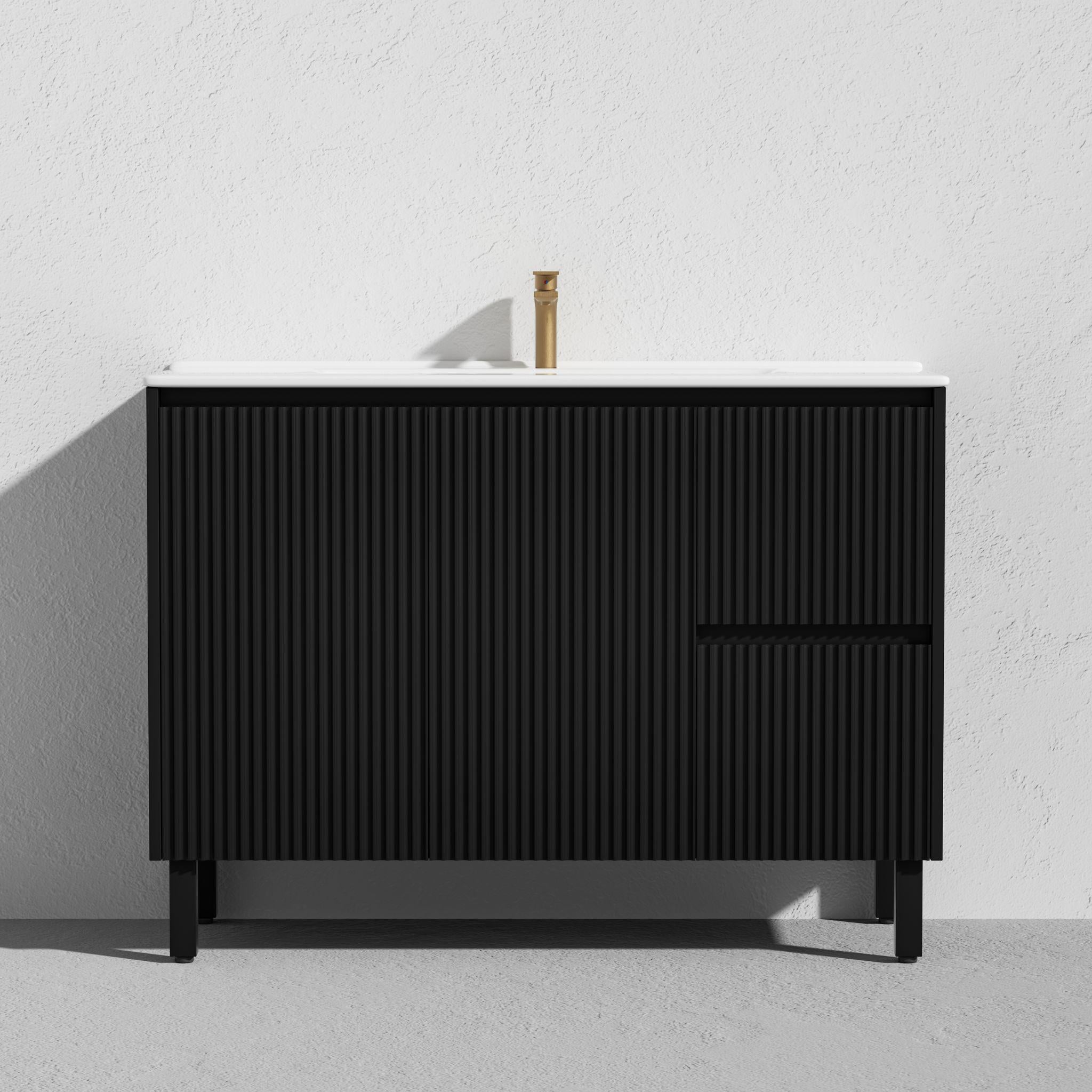 LUKKA CRETE MODERN MATTE BLACK 1200MM SINGLE BOWL FLOOR STANDING VANITY (AVAILABLE IN LEFT AND RIGHT HAND DRAWER)