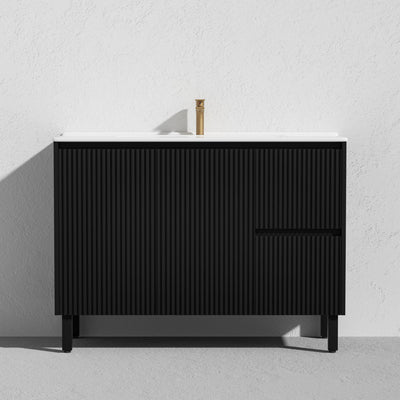 LUKKA CRETE MODERN MATTE BLACK 1200MM SINGLE BOWL FLOOR STANDING VANITY (AVAILABLE IN LEFT AND RIGHT HAND DRAWER)