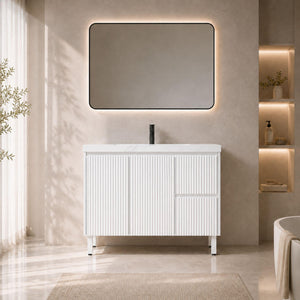LUKKA CRETE MODERN MATTE WHITE 1200MM SINGLE BOWL FLOOR STANDING VANITY (AVAILABLE IN LEFT AND RIGHT HAND DRAWER)