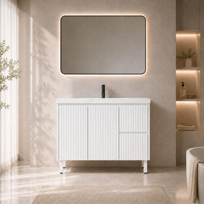 LUKKA CRETE MODERN MATTE WHITE 1200MM SINGLE BOWL FLOOR STANDING VANITY (AVAILABLE IN LEFT AND RIGHT HAND DRAWER)