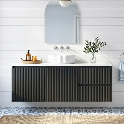 LUKKA CRETE MODERN MATTE BLACK 1200MM SINGLE BOWL WALL HUNG VANITY (AVAILABLE IN MIDDLE, LEFT AND RIGHT HAND DRAWER)