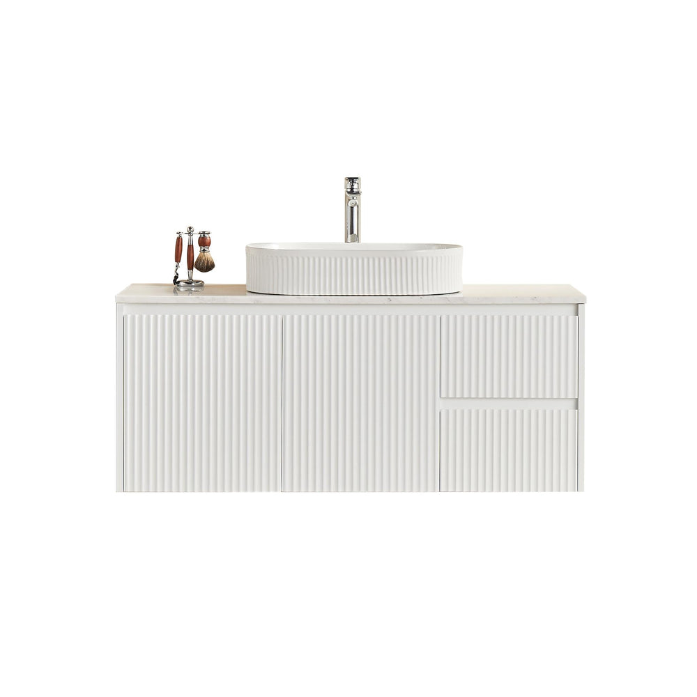 LUKKA CRETE MODERN MATTE WHITE 1200MM SINGLE BOWL WALL HUNG VANITY (AVAILABLE IN MIDDLE, LEFT AND RIGHT HAND DRAWER)