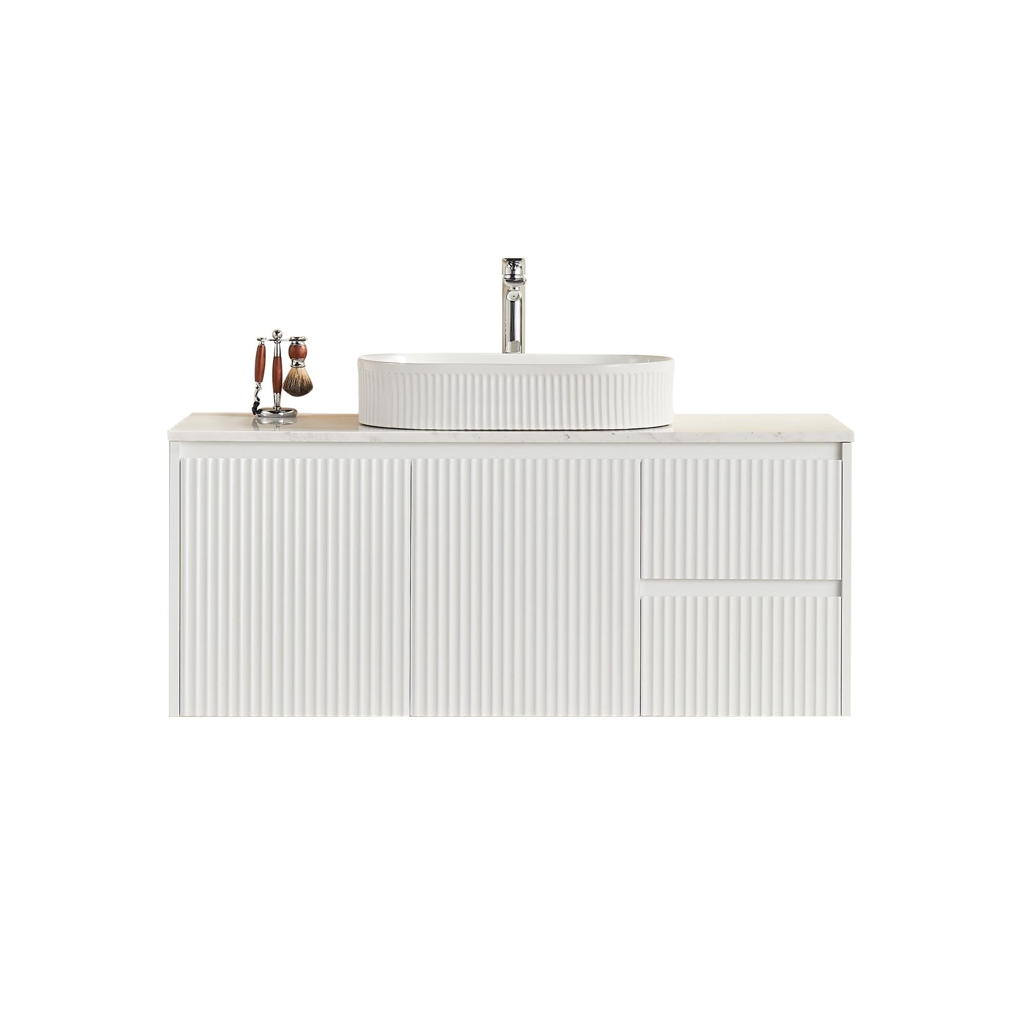 LUKKA CRETE MODERN MATTE WHITE 1200MM SINGLE BOWL WALL HUNG VANITY (AVAILABLE IN MIDDLE, LEFT AND RIGHT HAND DRAWER)
