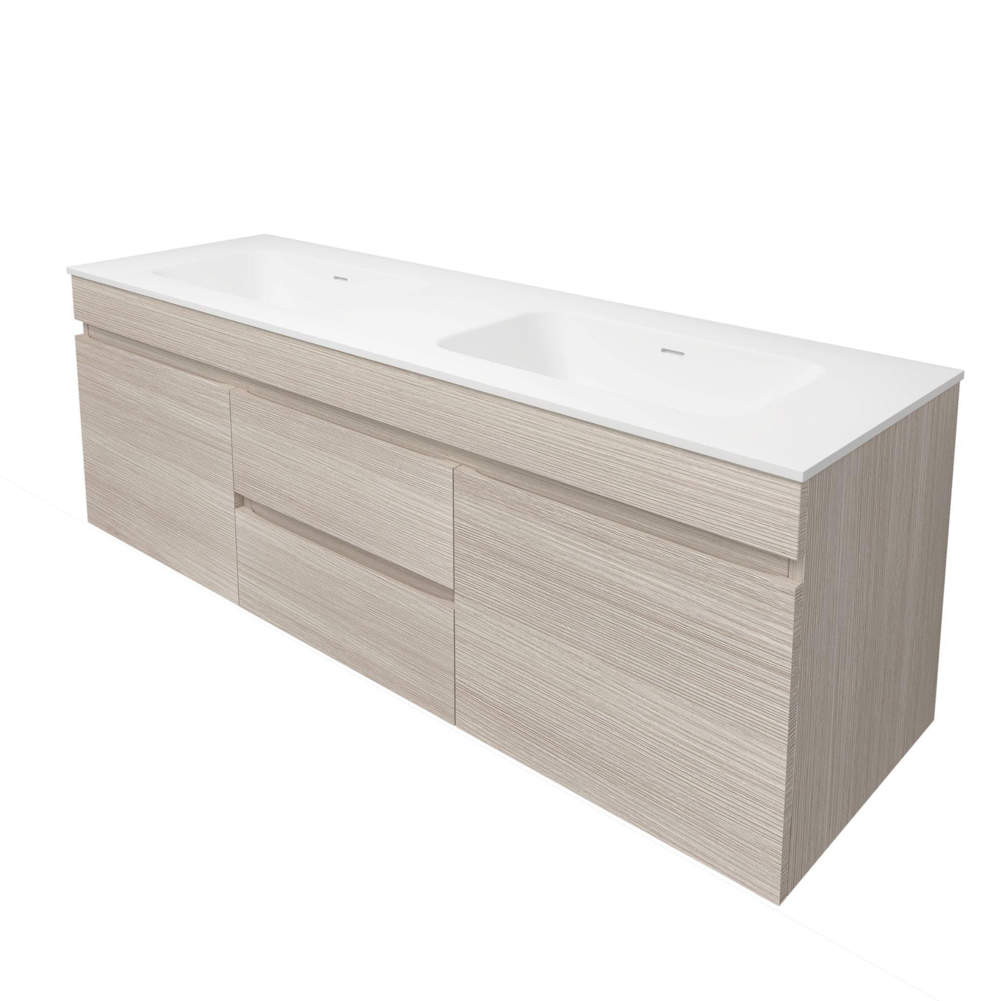 LUKKA CAMDEN MODERN COASTAL OAK 1500MM DOUBLE BOWL WALL HUNG VANITY