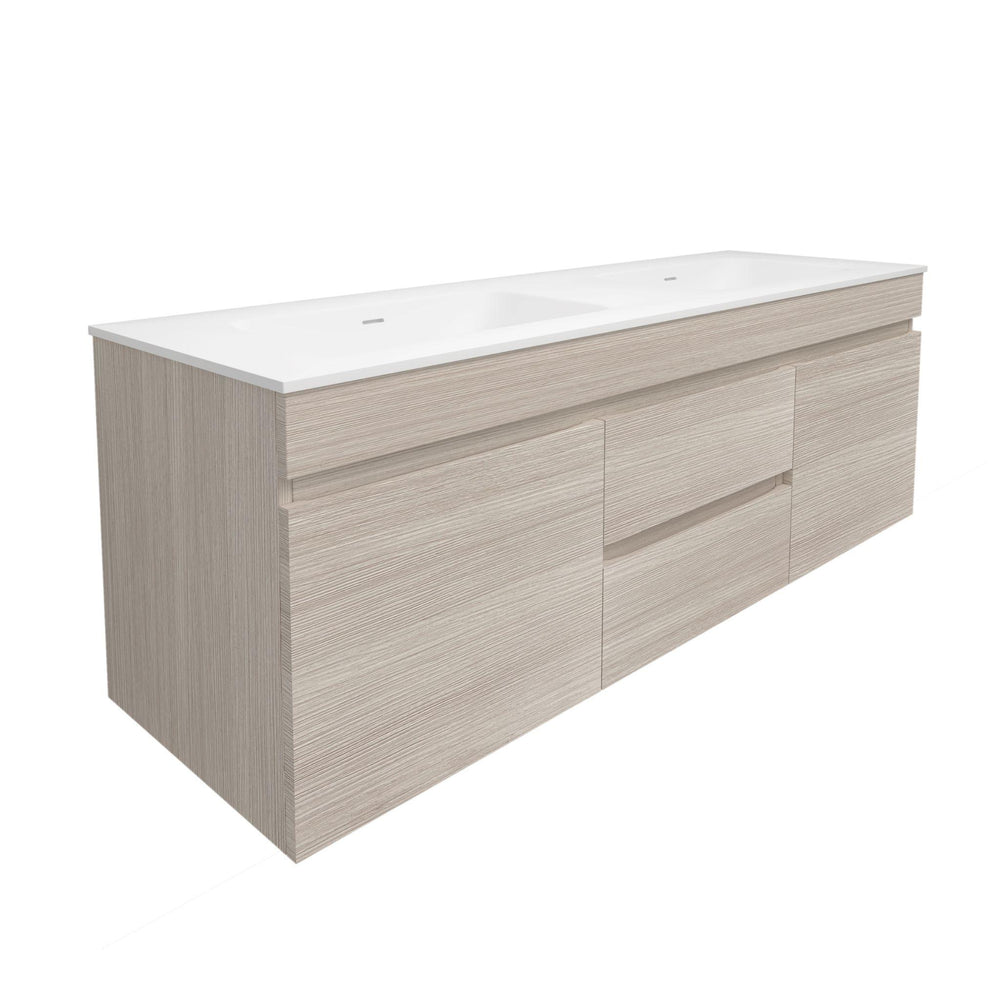 LUKKA CAMDEN MODERN COASTAL OAK 1500MM DOUBLE BOWL WALL HUNG VANITY