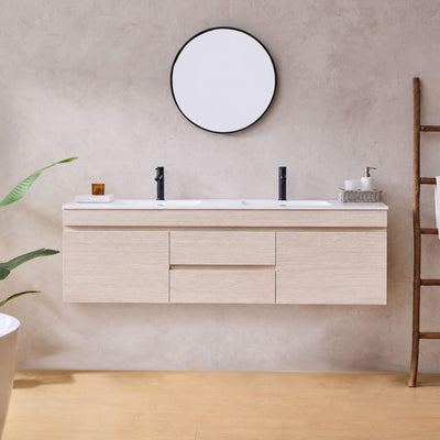 LUKKA CAMDEN MODERN COASTAL OAK 1500MM DOUBLE BOWL WALL HUNG VANITY