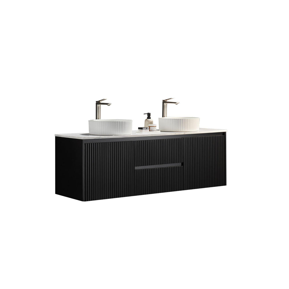 LUKKA CRETE MODERN MATTE BLACK 1500MM DOUBLE BOWL WALL HUNG VANITY (AVAILABLE IN MIDDLE, LEFT AND RIGHT HAND DRAWER)
