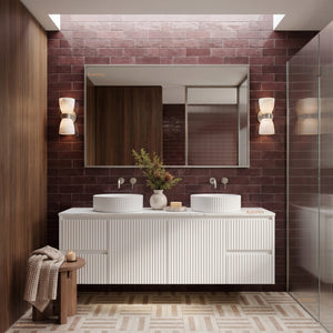 LUKKA CRETE MODERN MATTE WHITE 1500MM DOUBLE BOWL WALL HUNG VANITY (AVAILABLE IN MIDDLE, LEFT AND RIGHT HAND DRAWER)