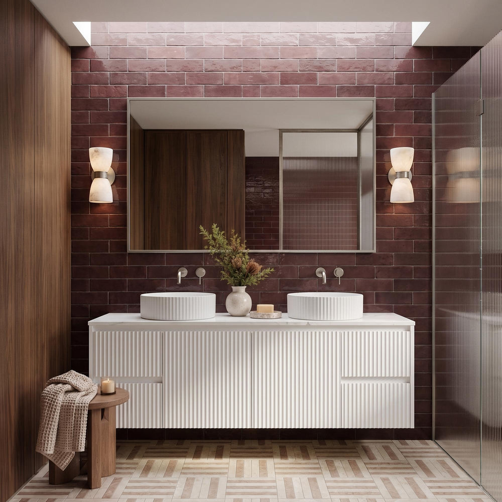 LUKKA CRETE MODERN MATTE WHITE 1500MM DOUBLE BOWL WALL HUNG VANITY (AVAILABLE IN MIDDLE, LEFT AND RIGHT HAND DRAWER)