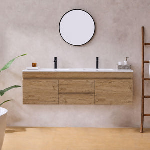 LUKKA CAMDEN MODERN PRIME OAK 1500MM DOUBLE BOWL WALL HUNG VANITY