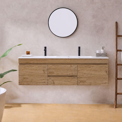 LUKKA CAMDEN MODERN PRIME OAK 1500MM DOUBLE BOWL WALL HUNG VANITY