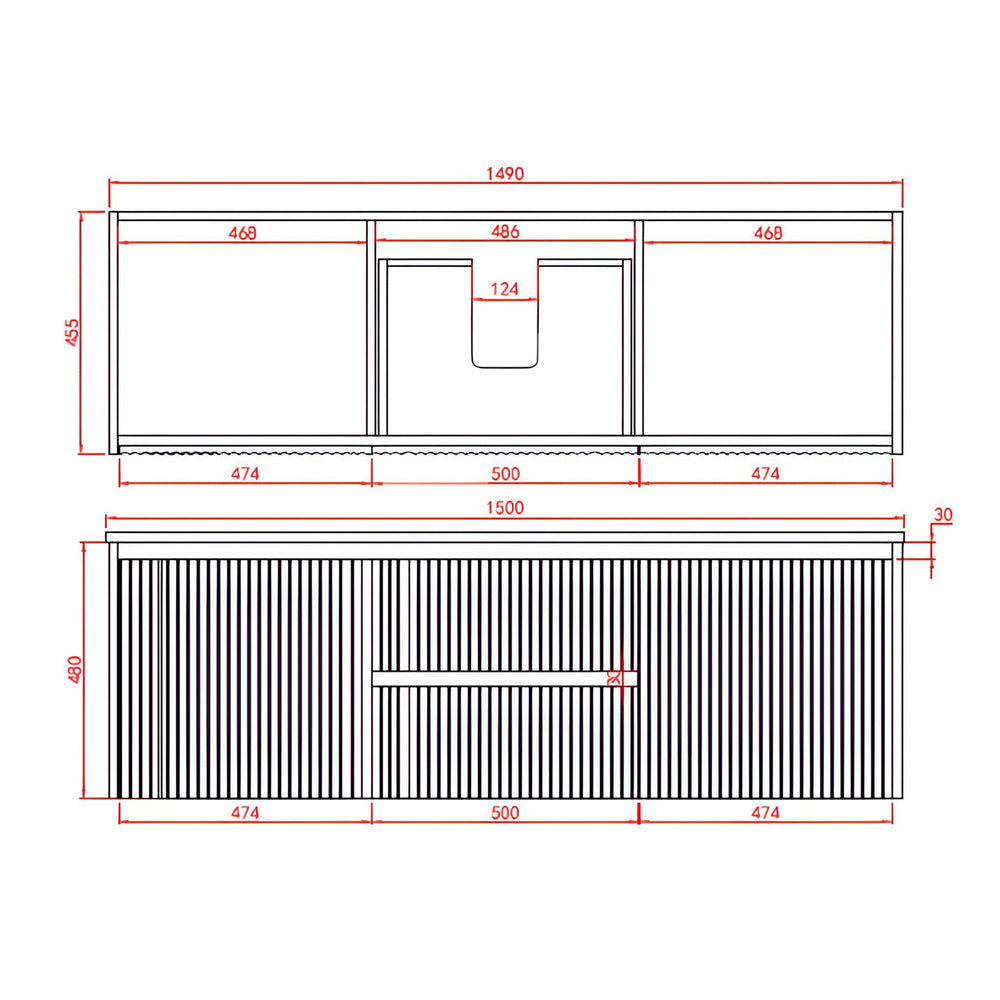 LUKKA CRETE MODERN MATTE WHITE 1500MM SINGLE BOWL WALL HUNG VANITY (AVAILABLE IN MIDDLE, LEFT AND RIGHT HAND DRAWER)
