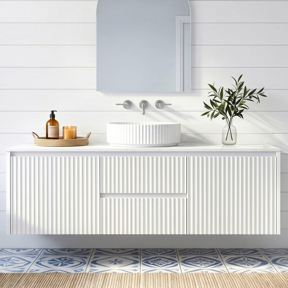 LUKKA CRETE MODERN MATTE WHITE 1500MM SINGLE BOWL WALL HUNG VANITY (AVAILABLE IN MIDDLE, LEFT AND RIGHT HAND DRAWER)