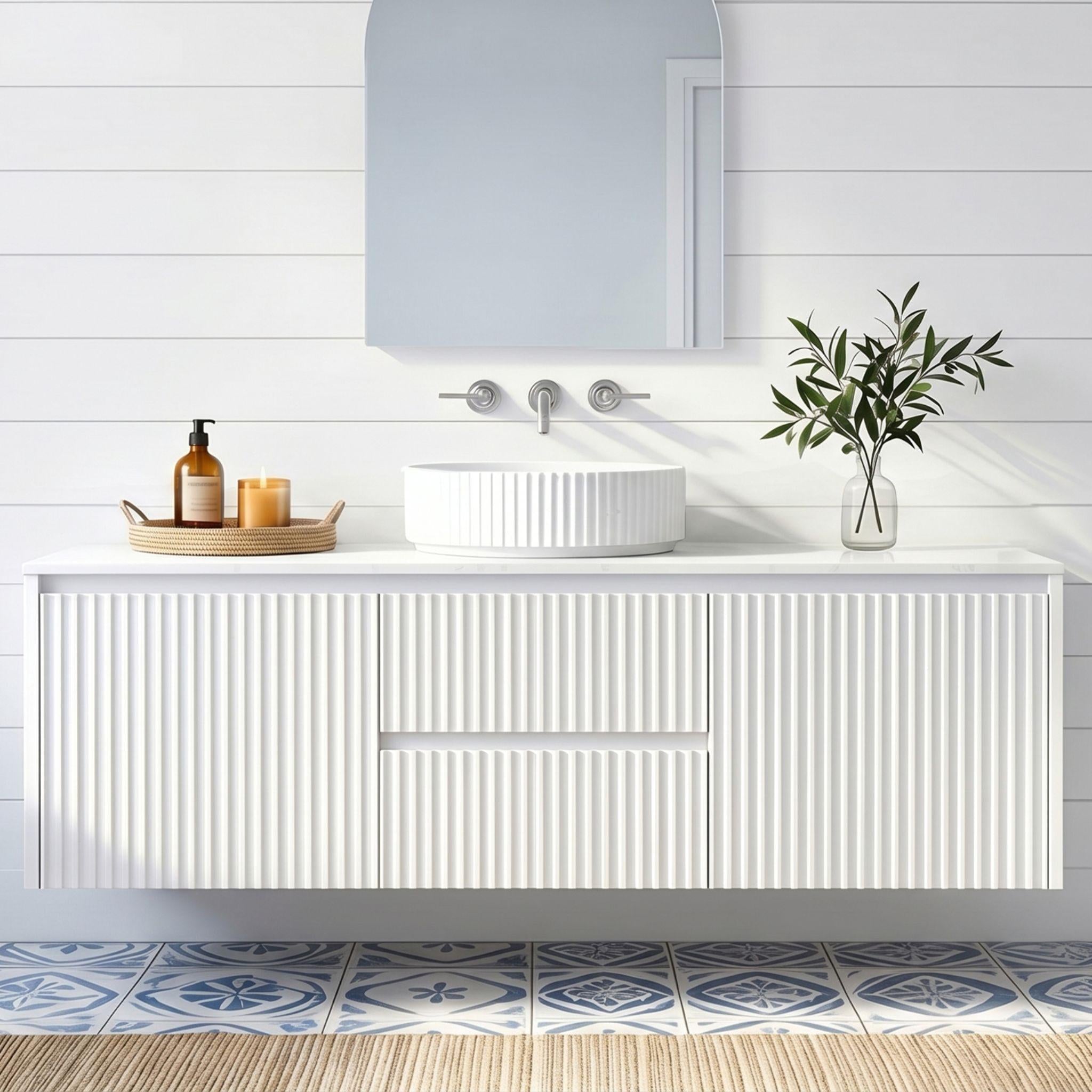 LUKKA CRETE MODERN MATTE WHITE 1500MM SINGLE BOWL WALL HUNG VANITY (AVAILABLE IN MIDDLE, LEFT AND RIGHT HAND DRAWER)