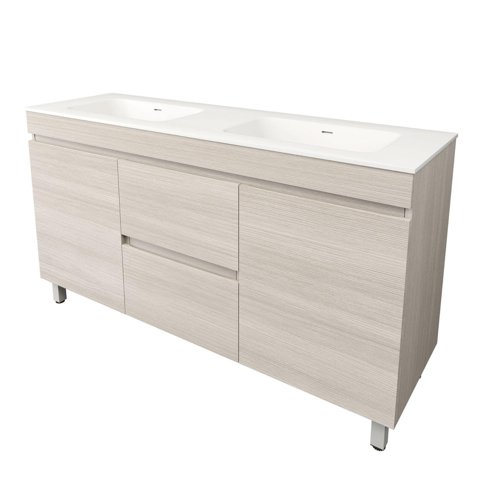 LUKKA CAMDEN MODERN COASTAL OAK 1500MM DOUBLE BOWL FLOOR STANDING VANITY