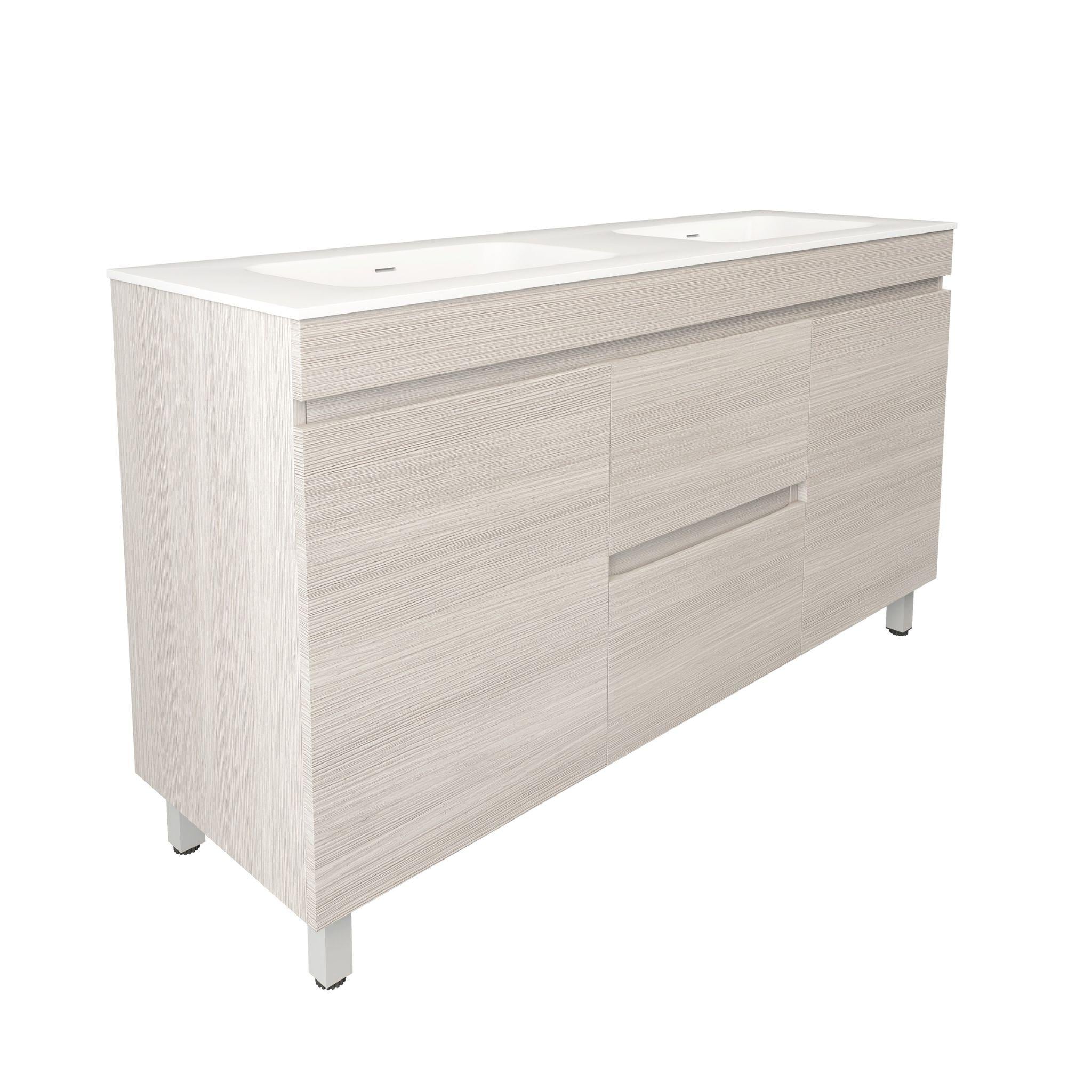LUKKA CAMDEN MODERN COASTAL OAK 1500MM DOUBLE BOWL FLOOR STANDING VANITY