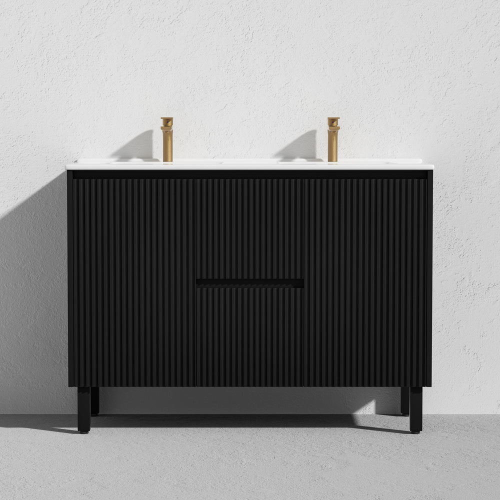LUKKA CRETE MODERN MATTE BLACK 1500MM DOUBLE BOWL FLOOR STANDING VANITY