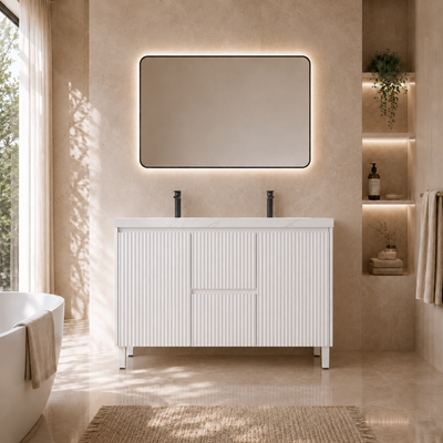 LUKKA CRETE MODERN MATTE WHITE 1500MM DOUBLE BOWL FLOOR STANDING VANITY