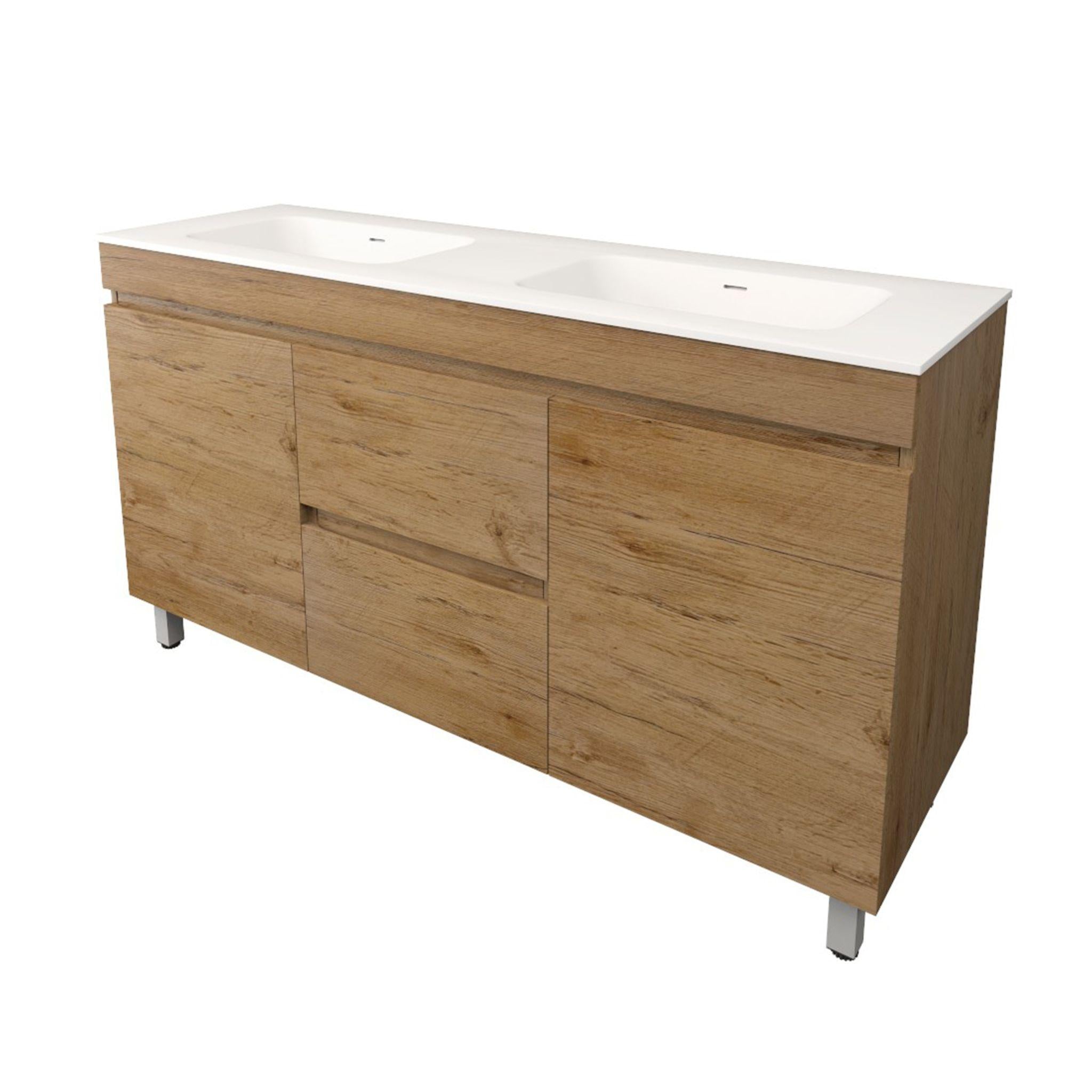 LUKKA CAMDEN MODERN PRIME OAK 1500MM DOUBLE BOWL FLOOR STANDING VANITY