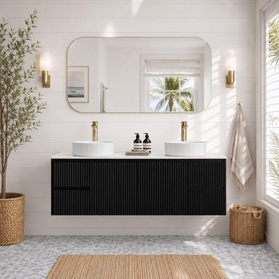 LUKKA CRETE MODERN MATTE BLACK 1500MM DOUBLE BOWL WALL HUNG VANITY (AVAILABLE IN MIDDLE, LEFT AND RIGHT HAND DRAWER)