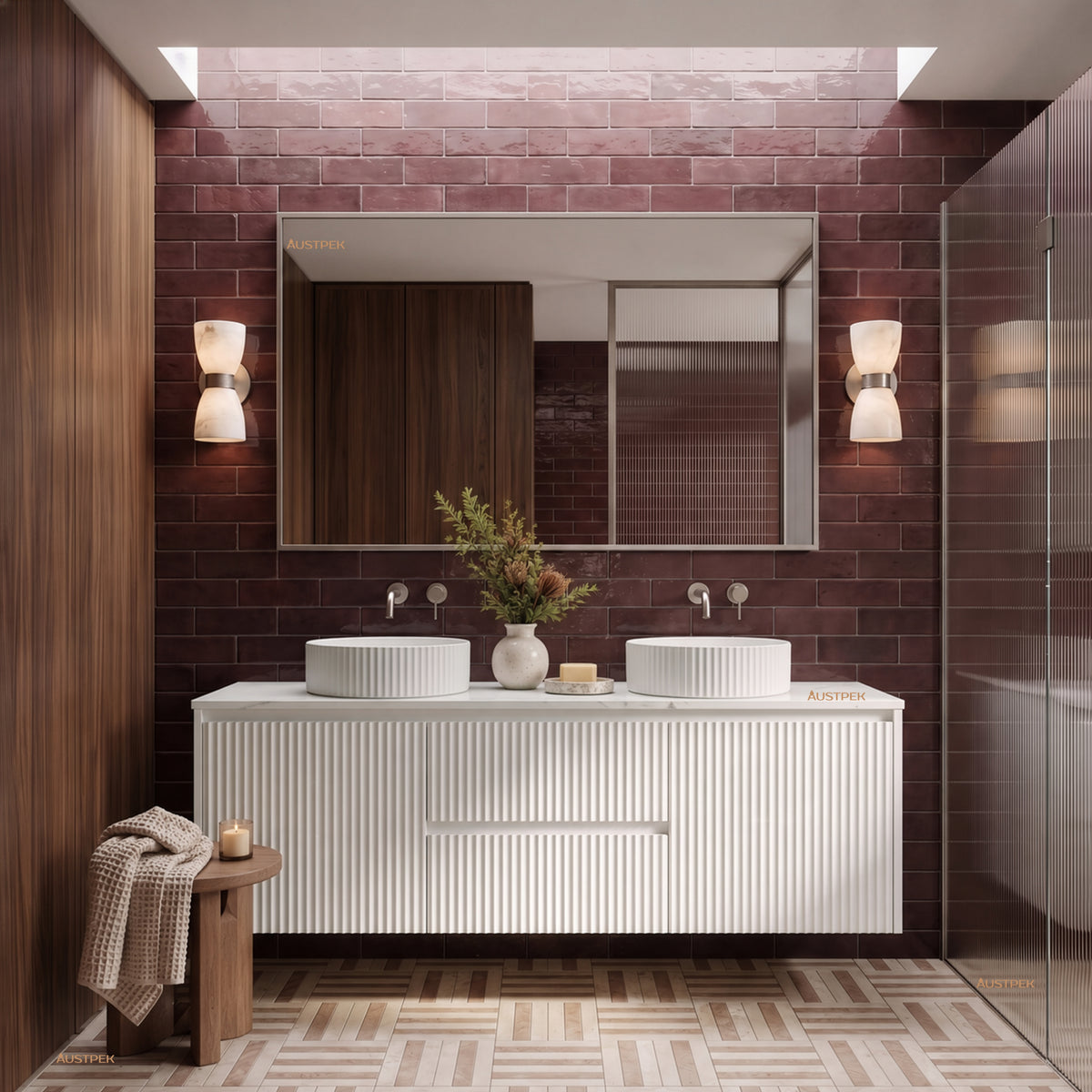 LUKKA CRETE MODERN MATTE WHITE 1500MM DOUBLE BOWL WALL HUNG VANITY (AVAILABLE IN MIDDLE, LEFT AND RIGHT HAND DRAWER)