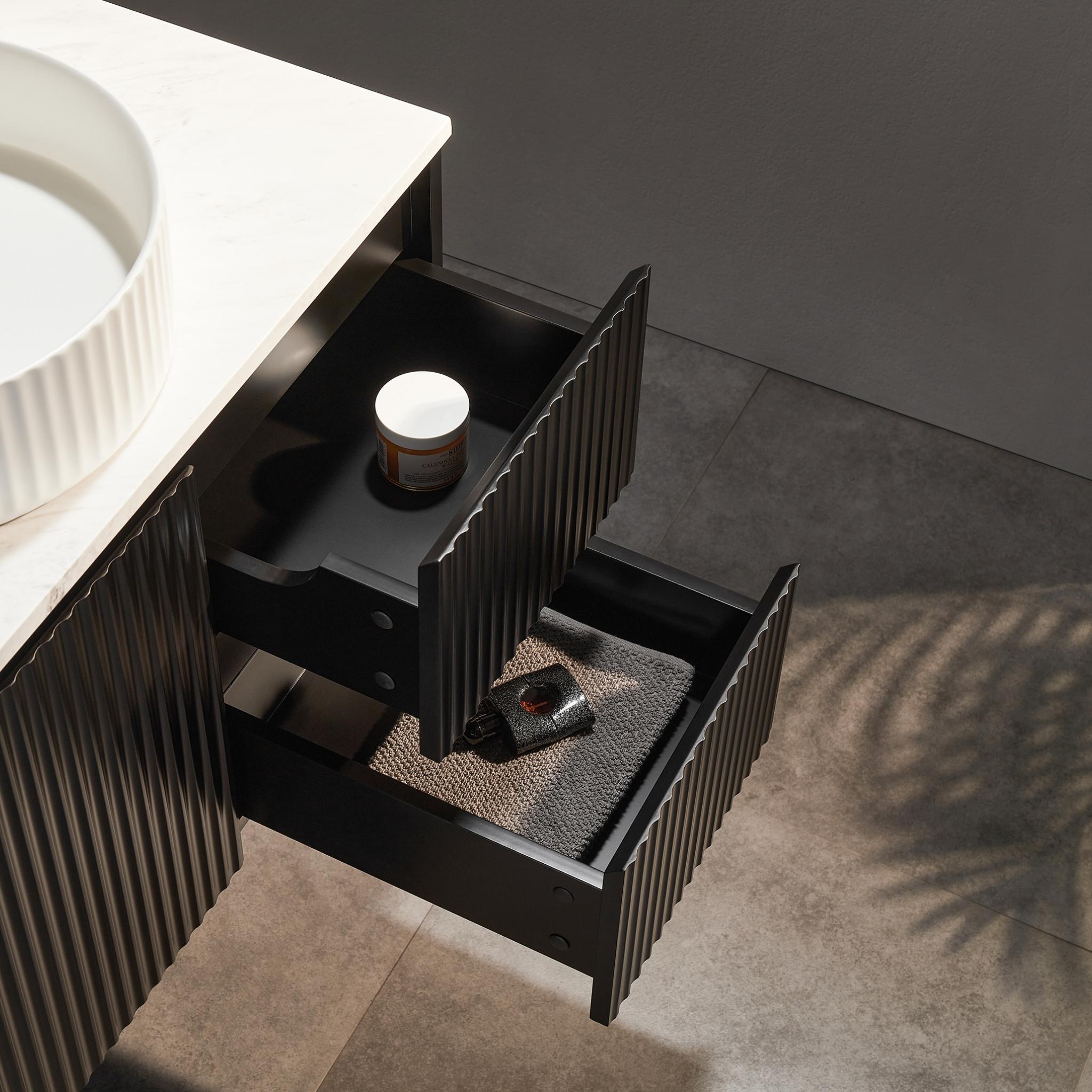 LUKKA CRETE MODERN MATTE BLACK 1500MM SINGLE BOWL WALL HUNG VANITY (AVAILABLE IN MIDDLE, LEFT AND RIGHT HAND DRAWER)