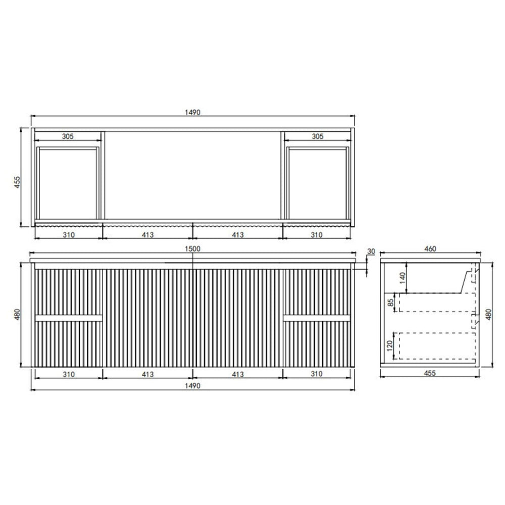 LUKKA CRETE MODERN MATTE WHITE 1500MM SINGLE BOWL WALL HUNG VANITY (AVAILABLE IN MIDDLE, LEFT AND RIGHT HAND DRAWER)